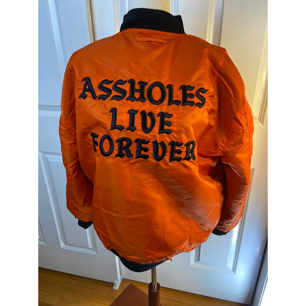 ALF LINDA Finegold Black Orange White Men's Bomber Puffer Jacket Slogan - Picture 4 of 8